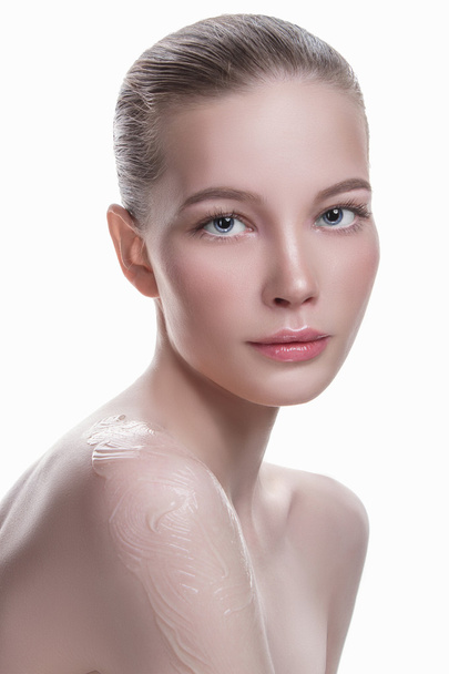 beautiful girl with cream.cosmetology concept - Fotoğraf, Görsel