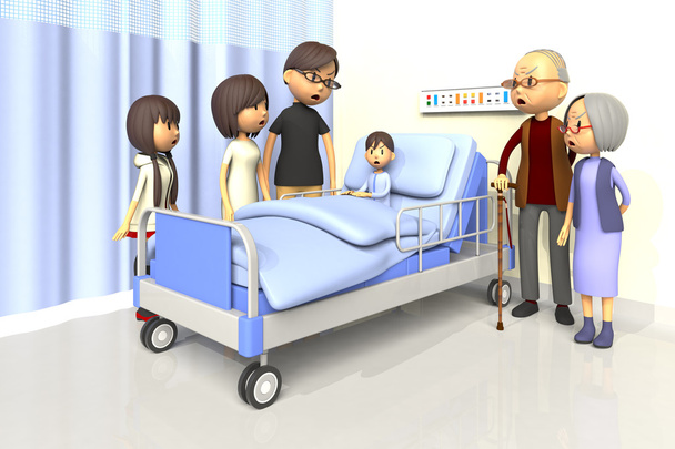 病院で男の子を訪問する家族の 3 d イラストレーション - 写真・画像