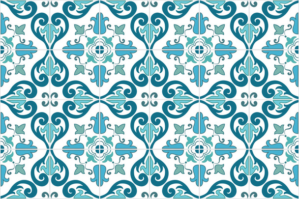 Traditional ornate portuguese and brazilian tiles azulejos. Vector illustration.  - Vector, Image