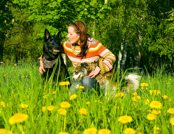 Woman with her dog on meadow - Foto, Imagem