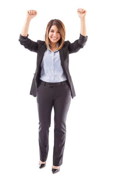 empresária levantando os braços
  - Foto, Imagem