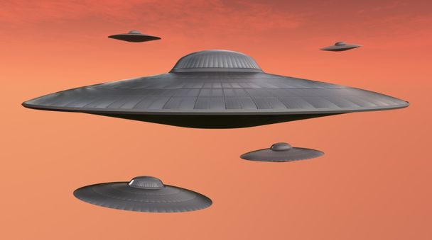 UFO in the red sky - Valokuva, kuva