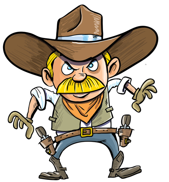 Mignon cowboy dessin animé avec une ceinture d'arme à feu
. - Vecteur, image
