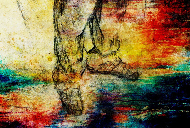 dessin d'art homme jambes et couleur fond abstrait
. - Photo, image