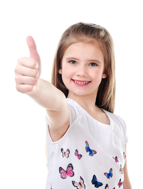 Cute smiling little girl with finger up isolated  - Photo, Image