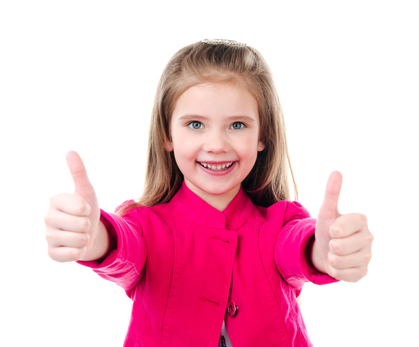 Cute smiling little girl with two fingers up - Foto, Bild