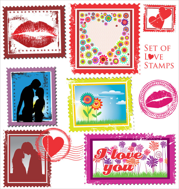 Set of love stamps - Vektör, Görsel