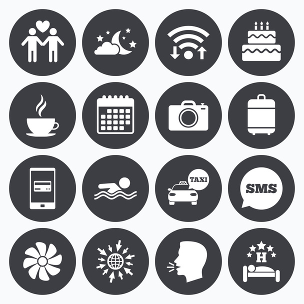 Hotel, apartment service icons. Swimming pool. - Vector, afbeelding