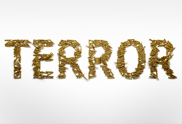 Έννοια της τρομοκρατίας. Λέξη τρόμος πληκτρολογηθεί με γραμματοσειρά από σφαίρα - Φωτογραφία, εικόνα