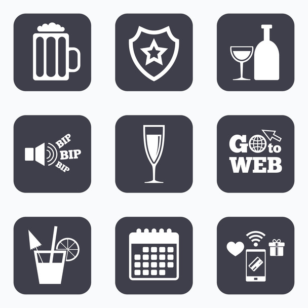 Alcoholic drinks signs. Champagne, beer icons. - ベクター画像