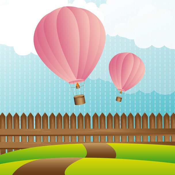 krajobraz z gorących balony - Wektor, obraz