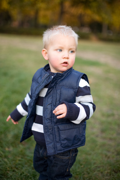 Cute young kid playing outdoors. - Φωτογραφία, εικόνα