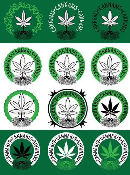 marihuana-cannabis leaf symbool ontwerp stempels vector illustratie - Vector, afbeelding
