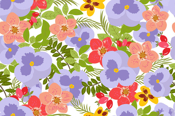 pansies and roses greeting card - Vector, imagen