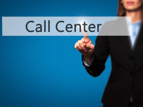 Call Center - натискання кнопки руки бізнес-леді на сенсорному екрані
 - Фото, зображення