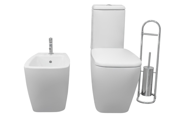 white toilet and bidet isolated on white background - Foto, imagen