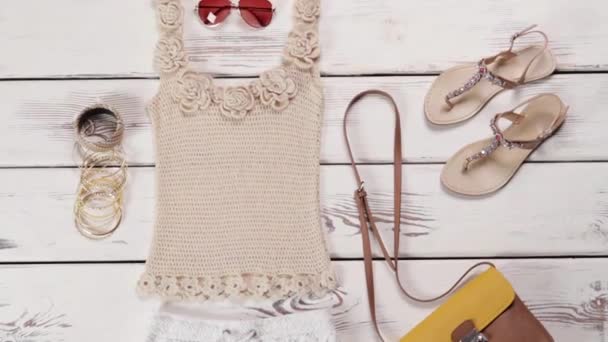 Knitted tank top with sandals. - Footage, Video