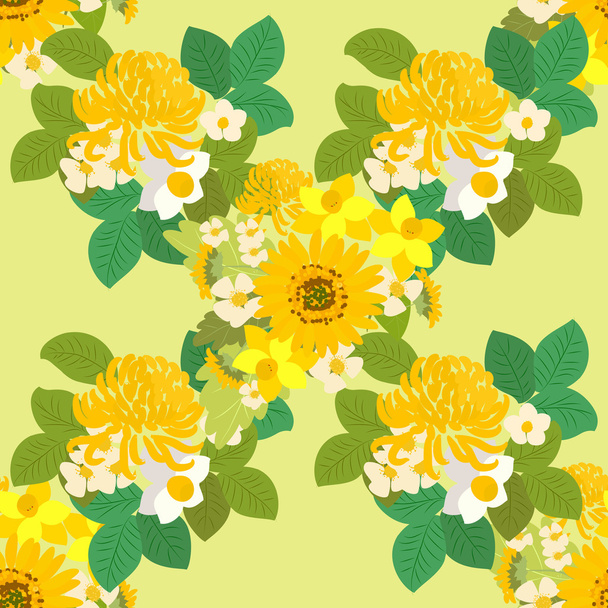 sunflowers, narcissus and chrysanthemum flowers  - Vector, Image
