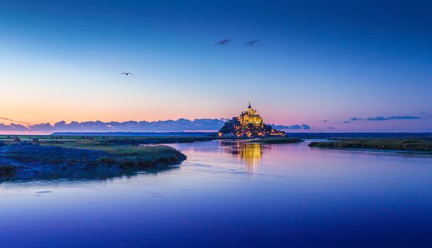Mont Saint-Michel in twilight at dusk, Normandy, France - Photo, Image