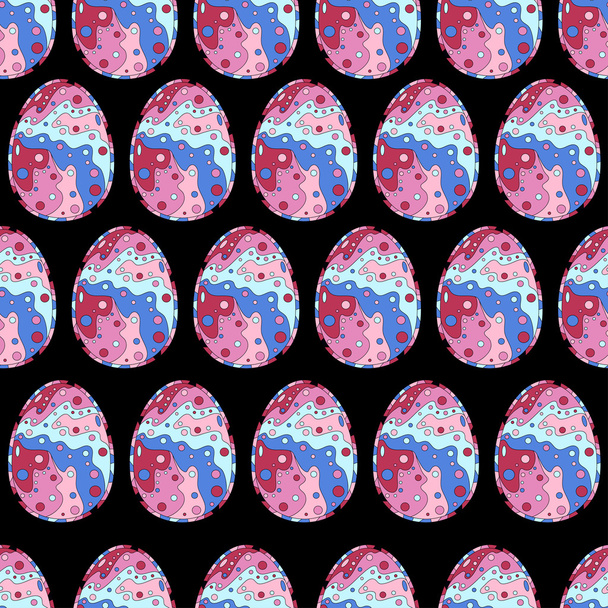 Seamless pattern background with Easter eggs and surreal ornament. Psychedelic mosaic style. Happy Easter. - Vektor, kép