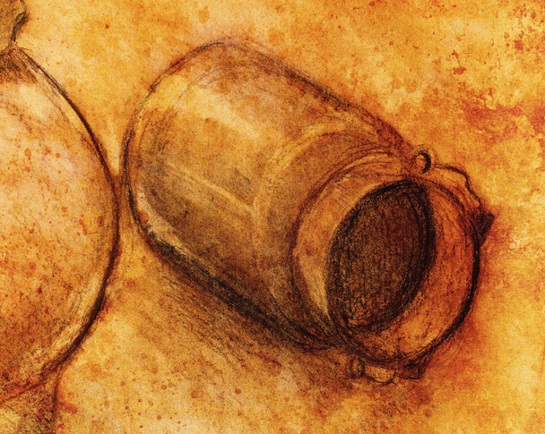 Desenho de leite de chaleira em papel velho. Desenho original da mão
. - Foto, Imagem