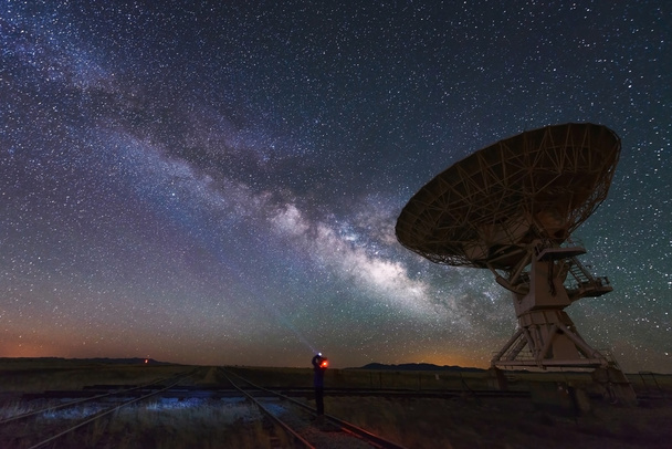 Milky way and big antenna dish, telescope - Photo, Image