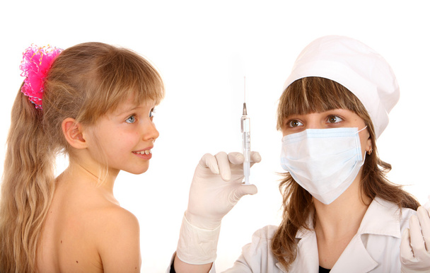Lääkäri rokottaa hymyilevä lapsi rokote
 - Valokuva, kuva