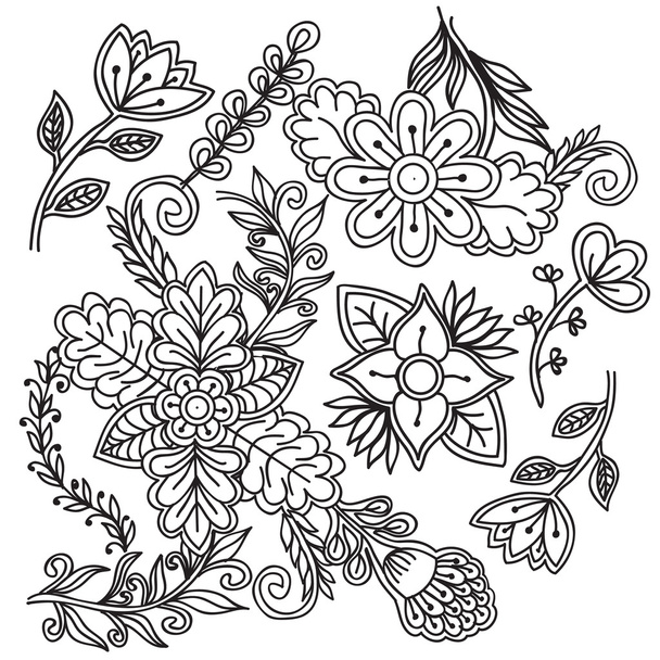 White and black doodle floral set. Design elements for your idea - ベクター画像
