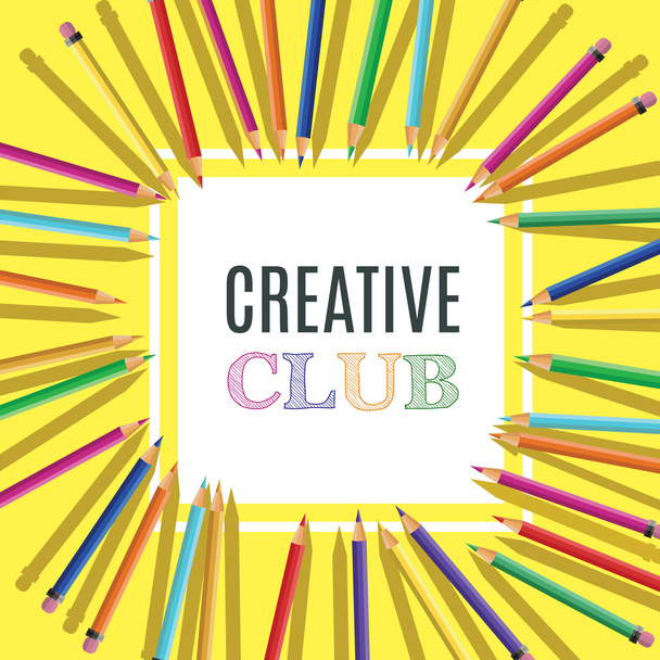 Lápices de color brillante con inscripción Creative Club. Plantilla para tarjetas, elementos de diseño, emblemas de club, productos educativos
 - Vector, Imagen