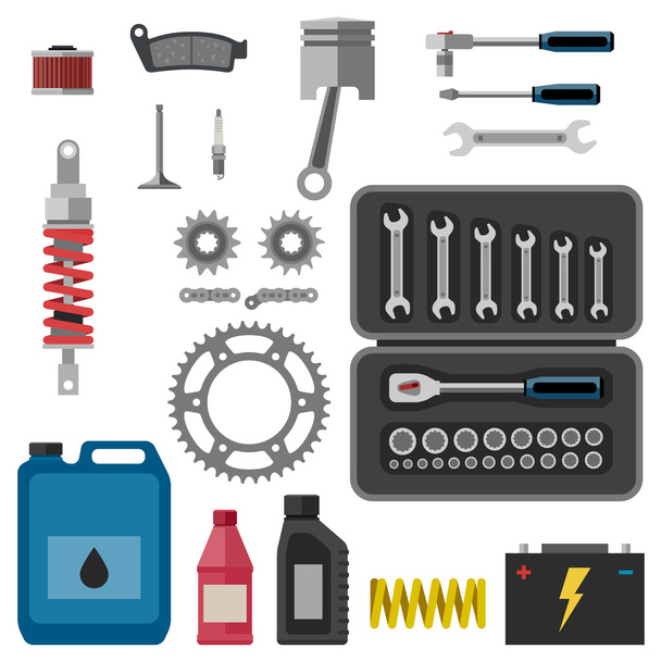 Moto parts with tools. - Vecteur, image
