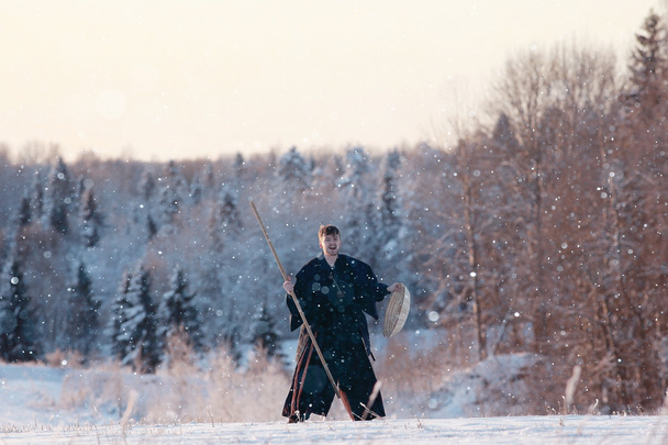 Samurai in winter field - Foto, Imagem
