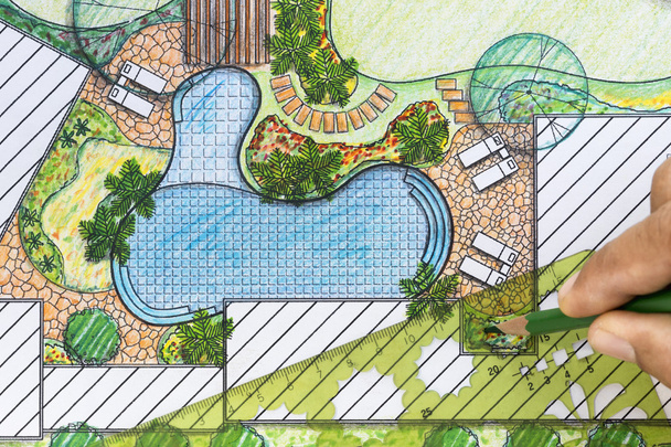Villa için peyzaj mimarı arka bahçe planı - Fotoğraf, Görsel