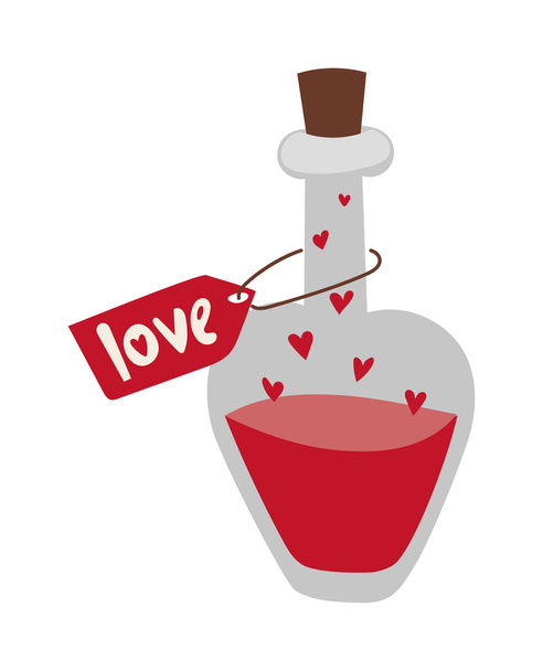 Potion d'amour romantique en forme de coeur flacon en verre rétro lettre étiquette plat dessin animé vecteur
. - Vecteur, image