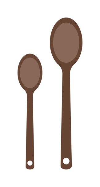 Vector wooden two spoon silhouette set dinner utensil kitchen object. - Vector, Image