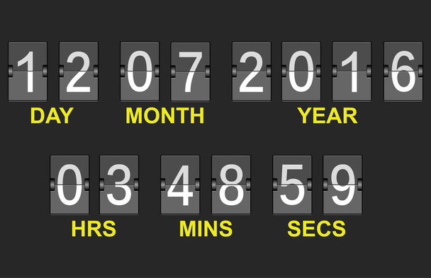 Tabla flip reloj pantalla vector plantilla con fecha y hora
 - Vector, Imagen
