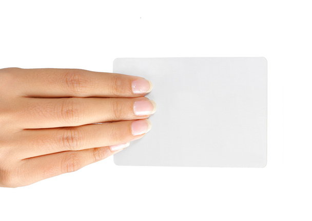 Hand and a card isolated on white - Foto, Imagem