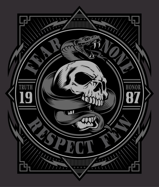 Käärmeen kallo graafinen t-paita suunnittelu
 - Vektori, kuva