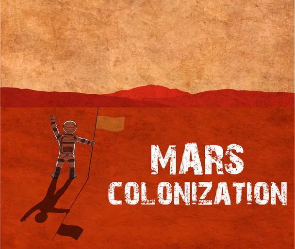 Mars colonization. Astronaut on the planet - Vector, Image