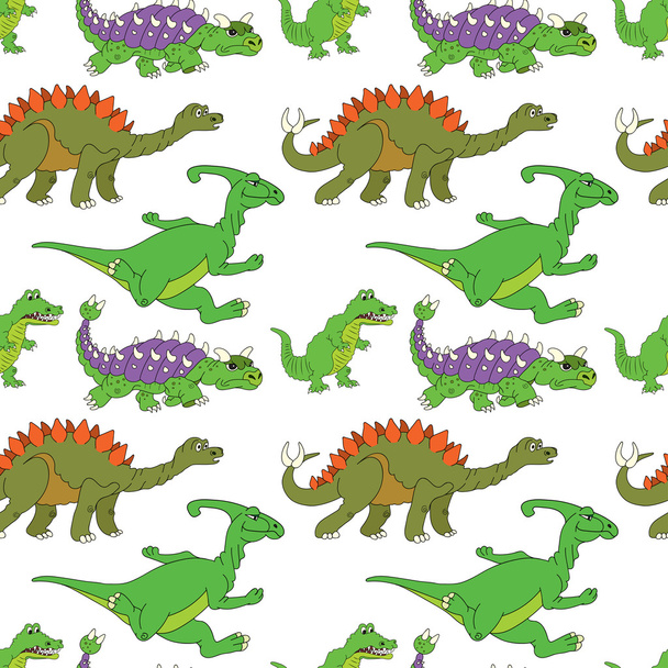Vector illustration of a seamless repeating pattern of dinosaurs - Vektör, Görsel