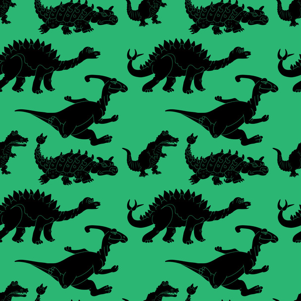 Vector illustration of a seamless repeating pattern of dinosaurs - Вектор,изображение