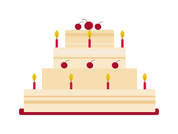 Шоколадний торт на день народження, гострий пиріг ізольований з білим шматочком і кремовими квітами прикрашений вектор
. - Вектор, зображення