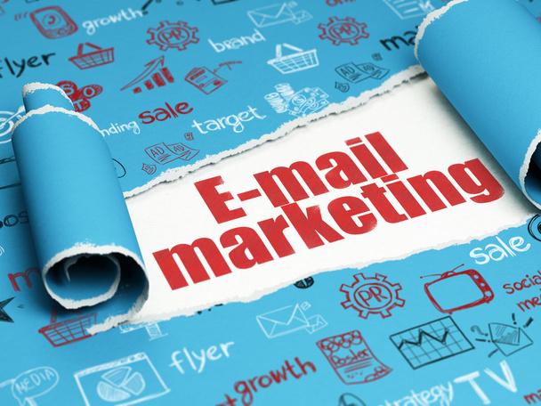 Marketing concept: red text E-mail Marketing under the piece of  torn paper - Foto, Imagen