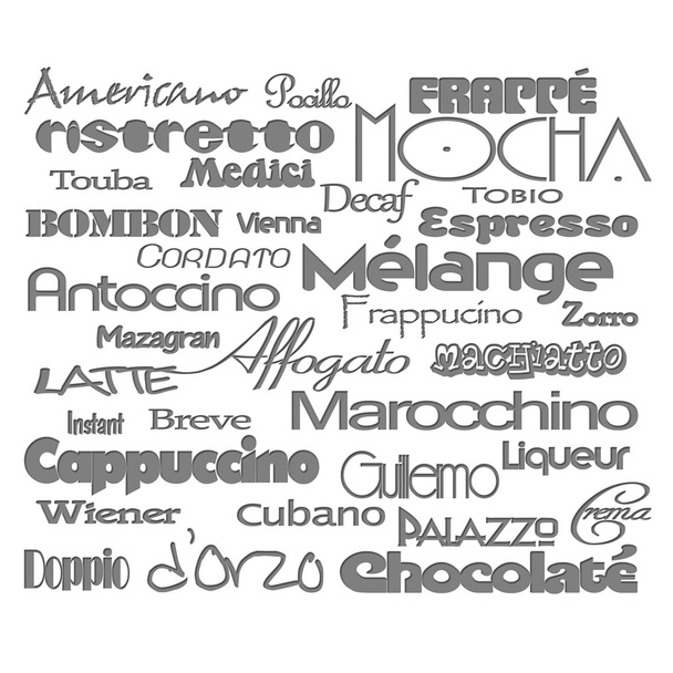 Coffie merken gedrukt op witte achtergrond - Foto, afbeelding