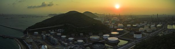 aerial view of oil refinery tank storage in heavy petrochemical  - Photo, Image