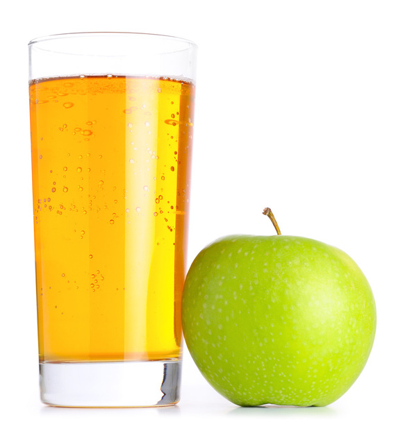Glass of apple juice and green apples isolated on white - Fotó, kép