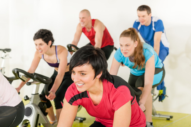 Fitness group of on gym bike - Foto, Imagen