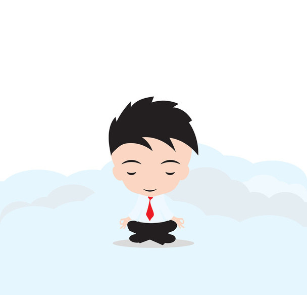 Businessman is meditating and relaxing with cloud computing in lotus pose,Vector illustration, on white background - Vector, Image