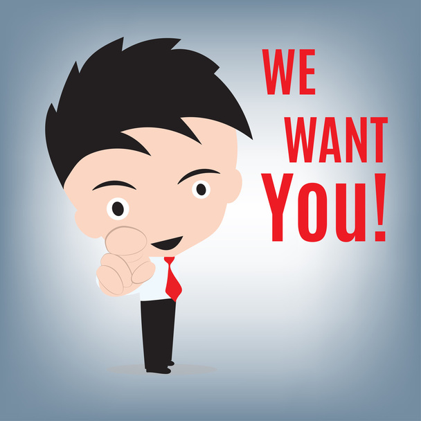 I want you, business man and pointing with finger for vacancy concept, illustration in flat design - Vector, Image