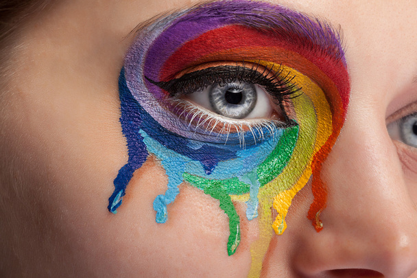 Maquillaje de color arco iris llorando en el ojo
 - Foto, Imagen