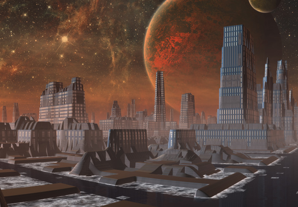 Futurystyczne Miasto Alien - 3d komputer grafika - Zdjęcie, obraz